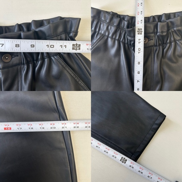 Zara Women's Black Faux Leather Baggy High-Waisted Paperbag Trouser Pants Size 2 - Picture 15 of 16